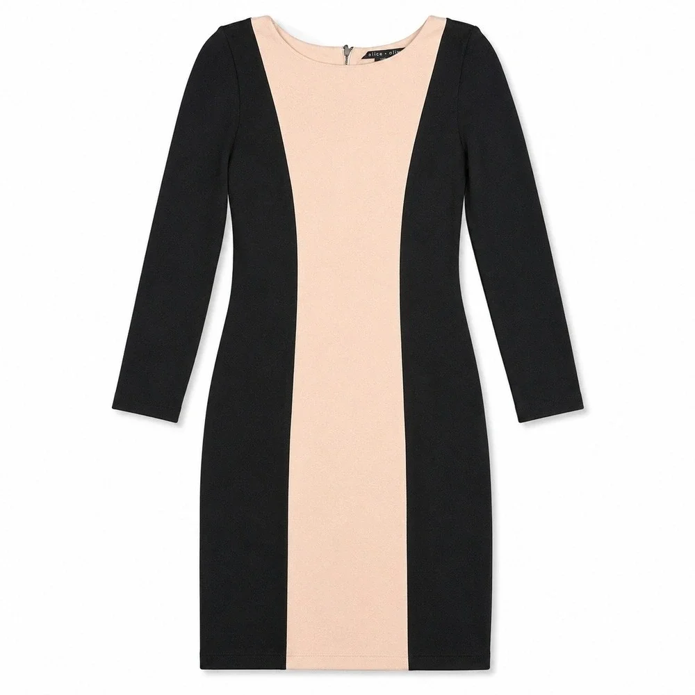 Alice + Olivia Amena Employed Colorblock Sheath Dress Size 2 Nude Career Office